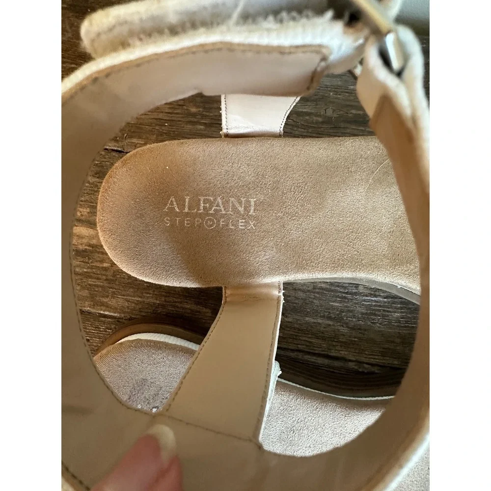 Alfani Step Flex White‎ Canvas Ankle Strap Platform Sandals Size 9M